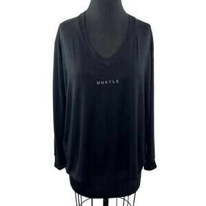 Lovers of hYOUmanity Black "Hustle" Top Long Sleeve V-Neckline Pullover Size M